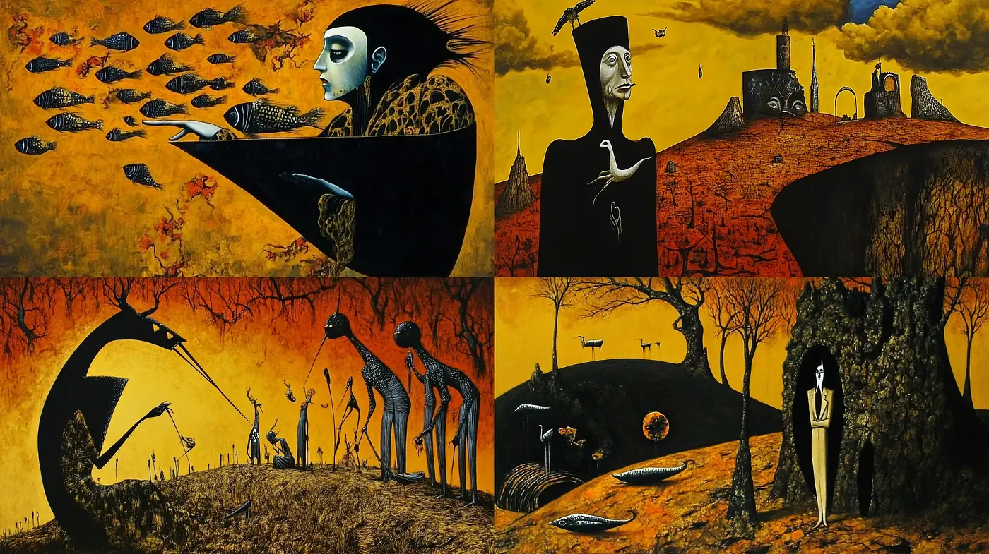 Surreal Autumnal Dreamscape: A Homage to the Ethereal and the Eerie - Midjourney sref style