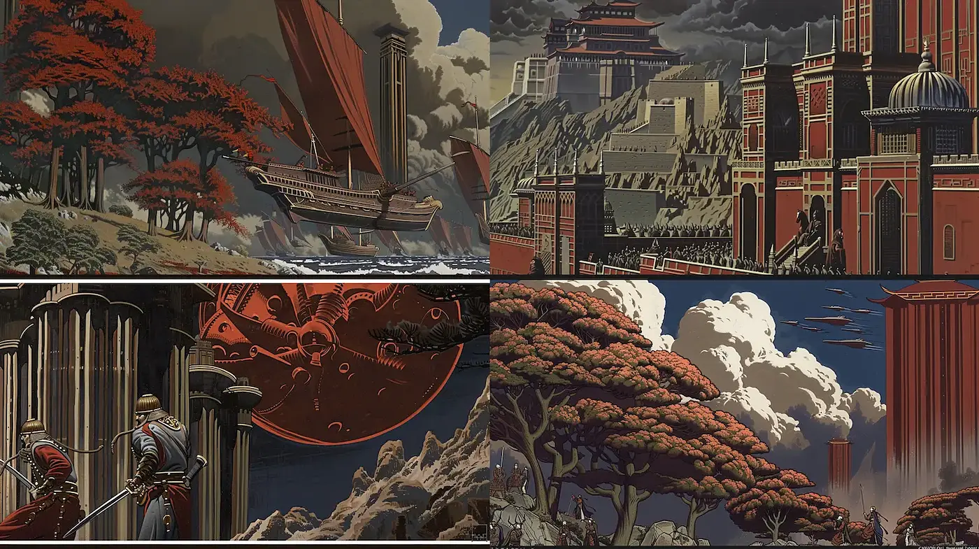 Dynamic and atmospheric visual storytelling with rich textures - Midjourney sref style