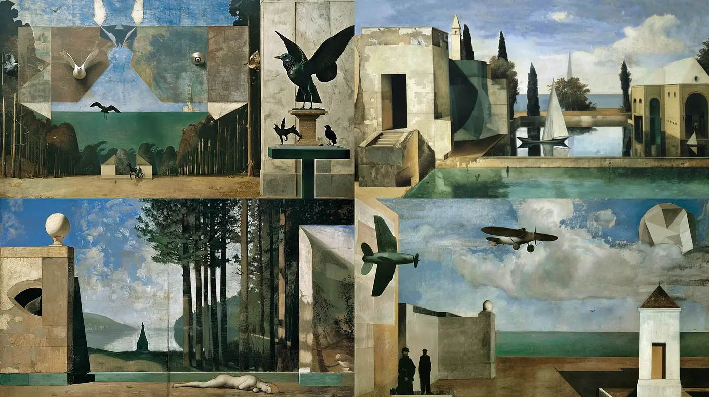 Surreal Geometric Dreamscape Compositions - Midjourney sref style