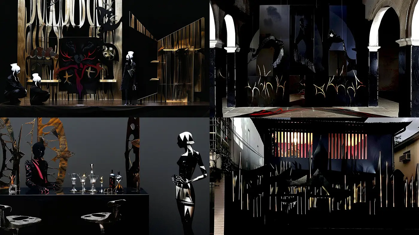 Nocturnal Elegance: A Fusion of High-Contrast Modernism and Surreal Silhouettes - Midjourney sref style