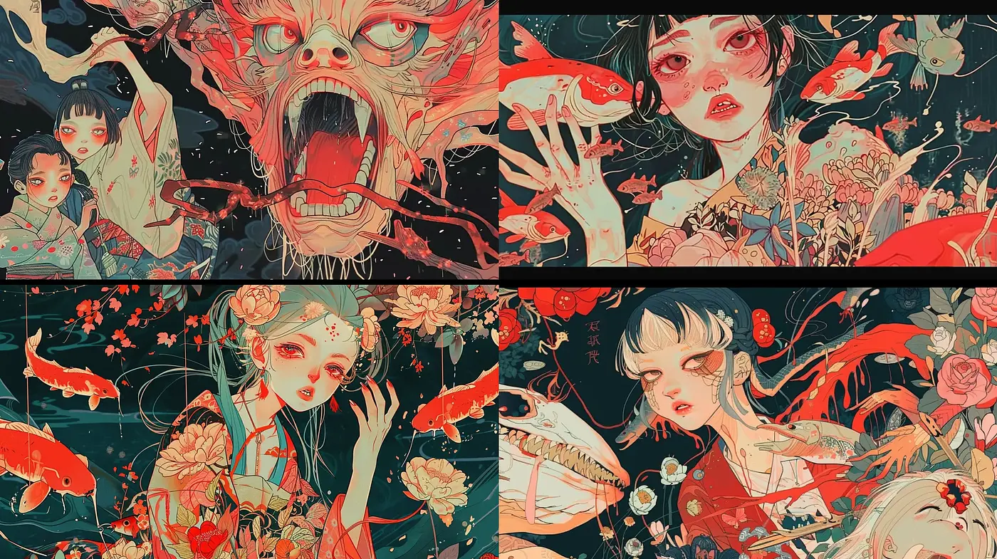 Ethereal Underwater Dreams in Contemporary Asian Illustration - Midjourney sref style