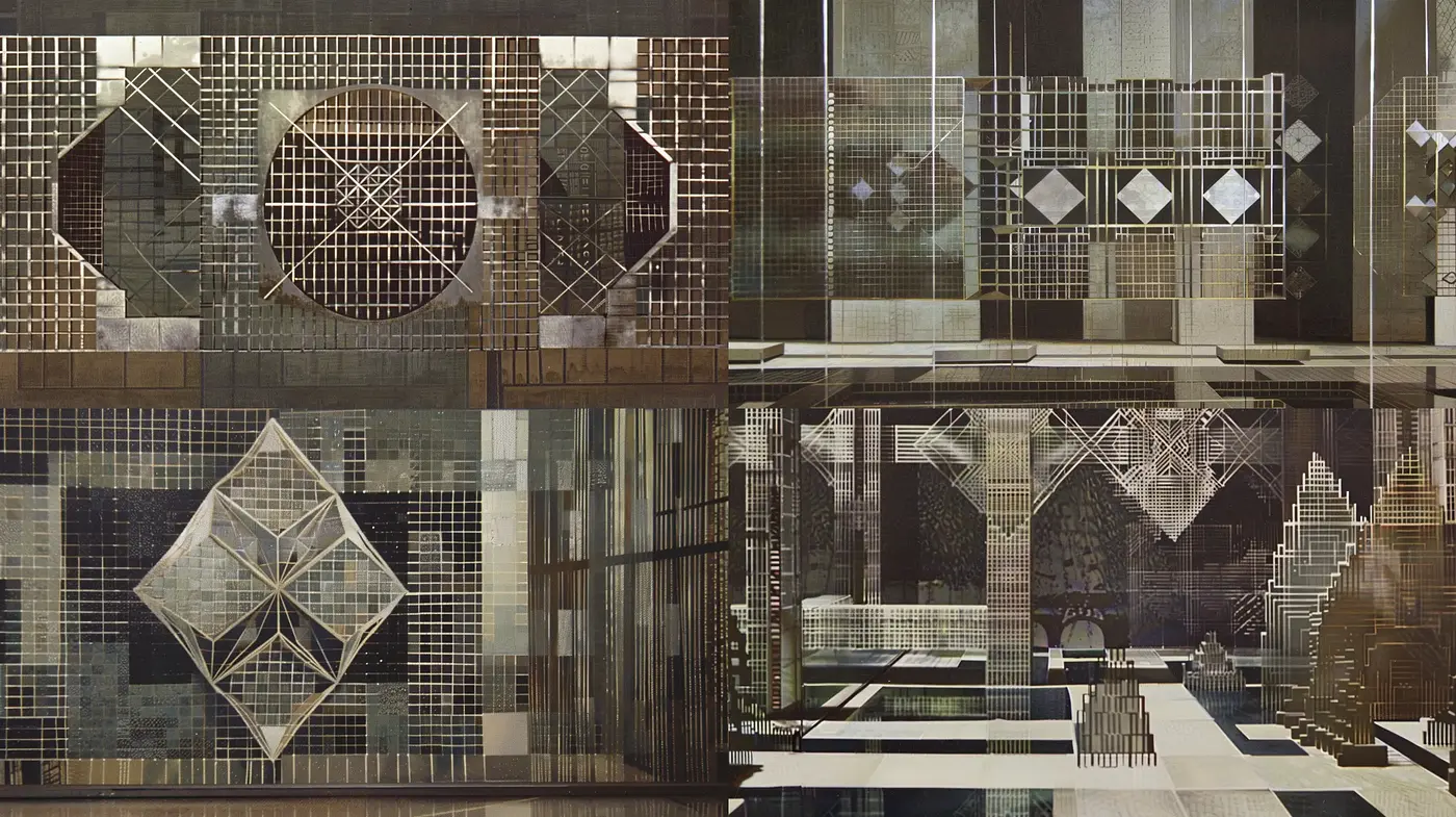 Geometric Architectural Symphony in Earthy Tones - Midjourney sref style