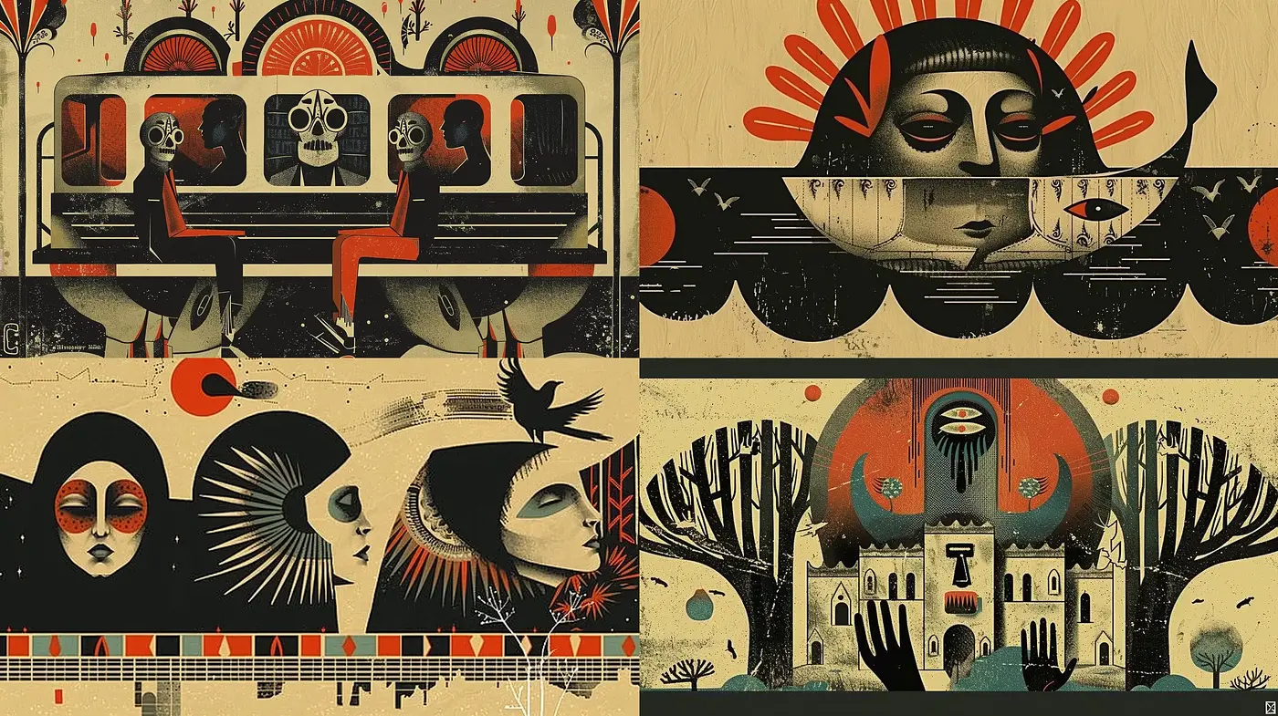 Mystical Echoes of Art Deco and Surrealism Fusion - Midjourney sref style
