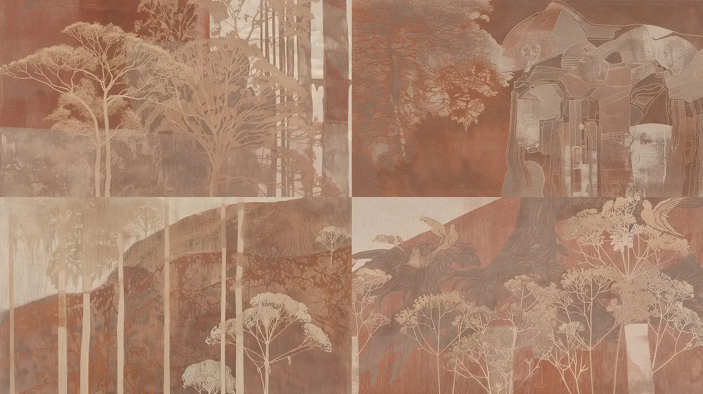 A Harmonious Blend of Sepia Tones and Nature in Abstract - Midjourney sref style