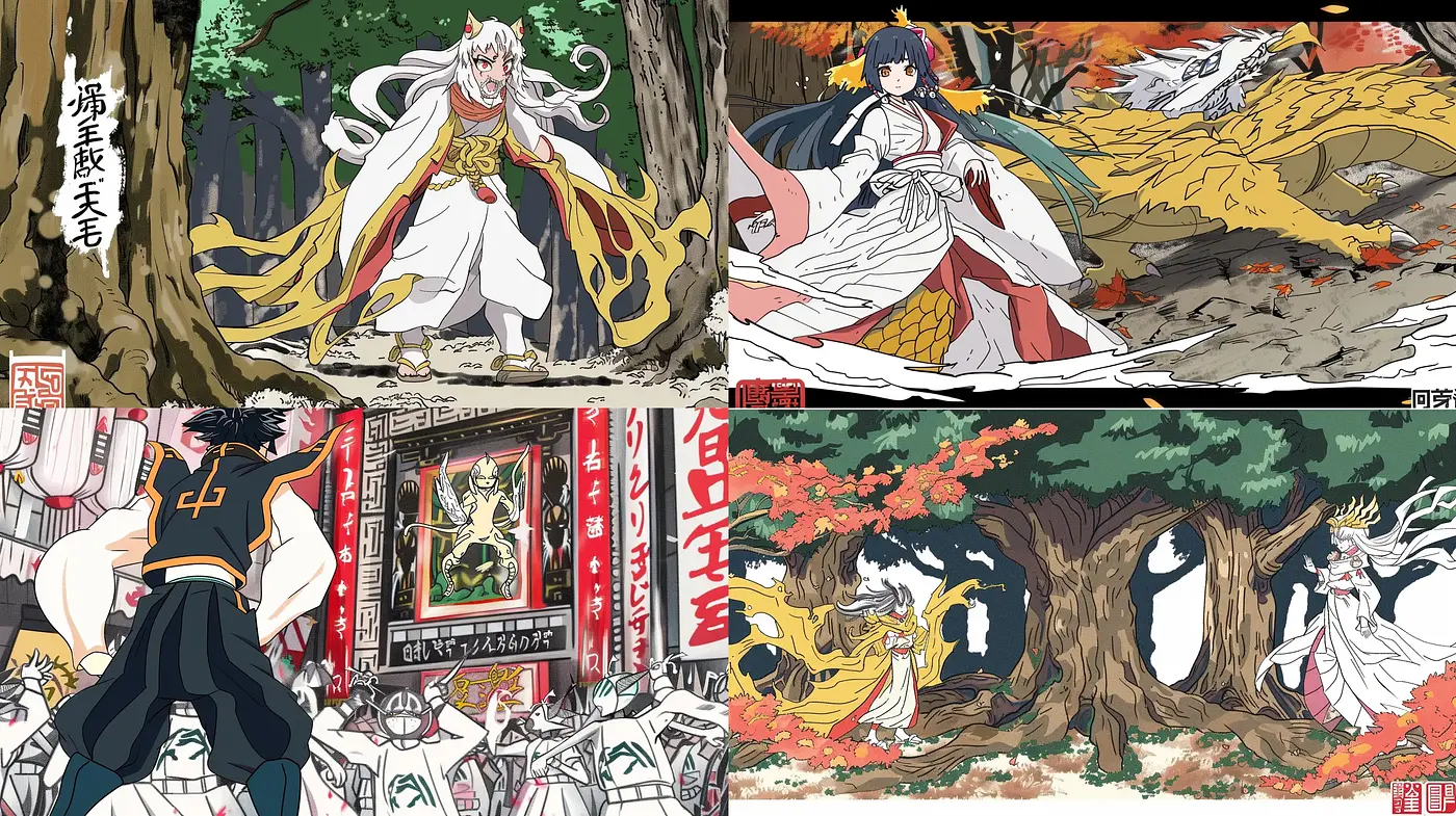 Harmonious Blend of Traditional Japanese Art and Anime Aesthetics - Midjourney sref style