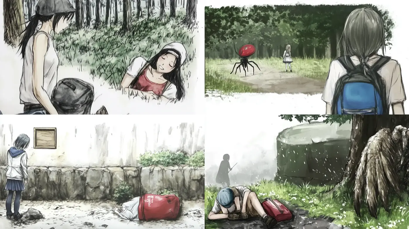 Sketch-like Anime Vignettes with Muted Earth Tones - Midjourney sref style