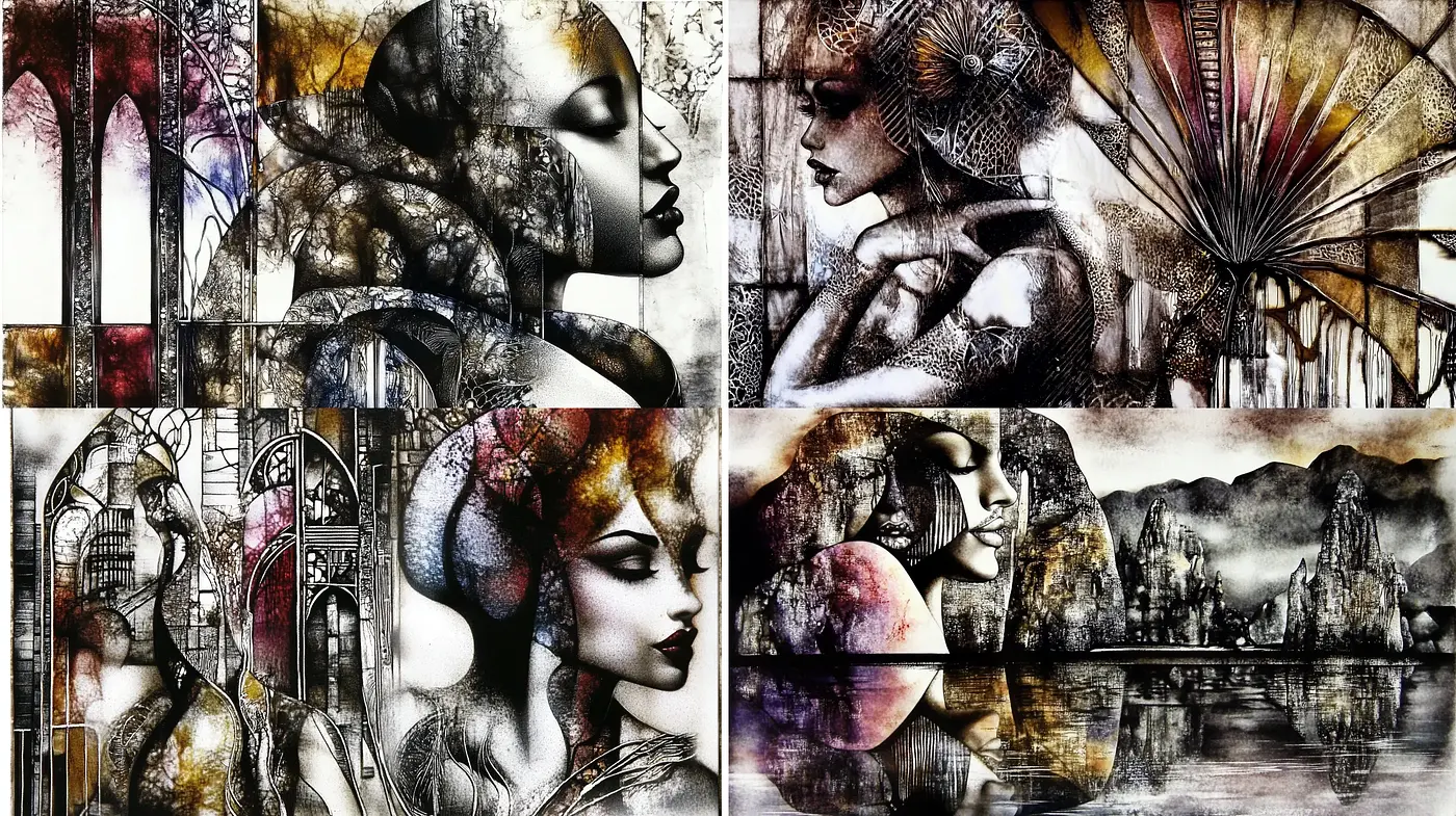 Ethereal Art Nouveau Fusion with Steampunk Accentuations - Midjourney sref style