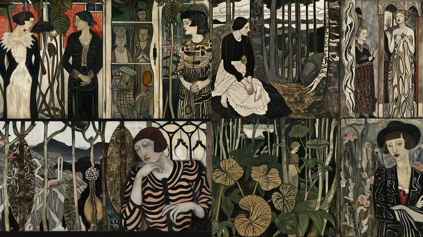 Elegant Art Nouveau Reverie with Botanical Embellishments - Midjourney sref style