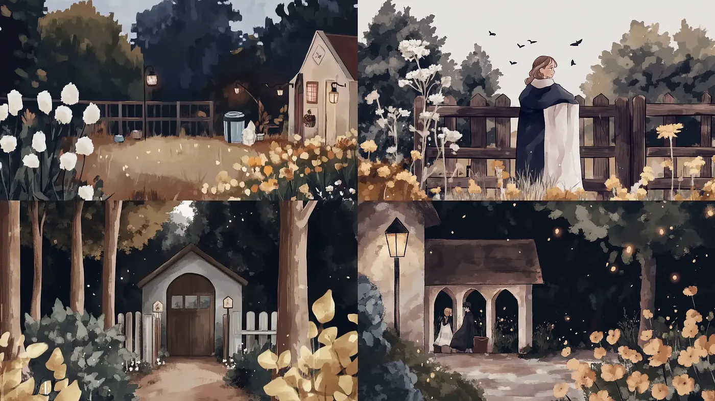 Twilight Ambiance in Stylized Pastoral Scenes - Midjourney sref style