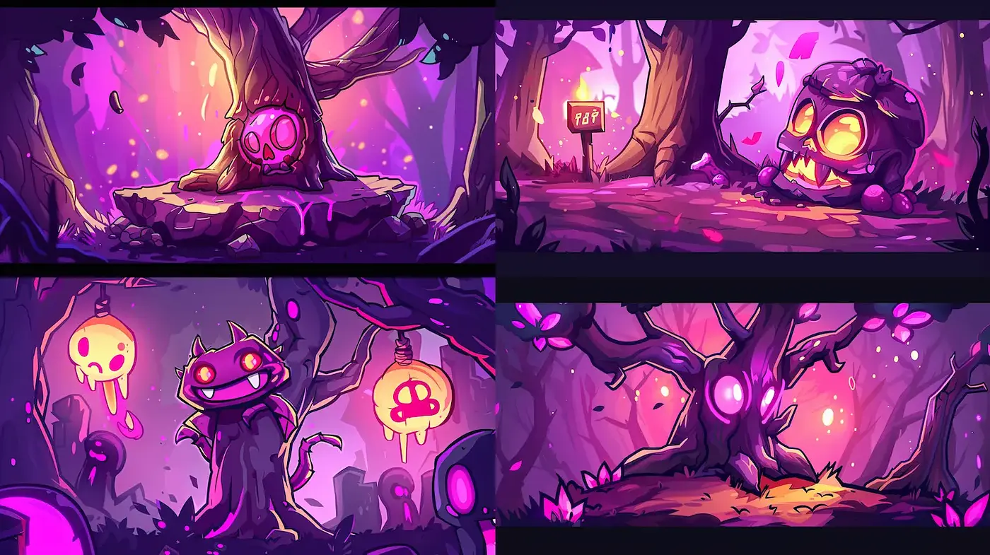 Whimsical and Vibrant Fantasy Landscapes with a Dark Twist - Midjourney sref style