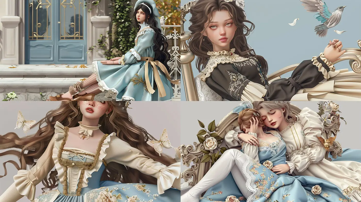 Ethereal Rococo Reverie: A Dreamlike Interpretation of 18th Century Elegance - Midjourney sref style