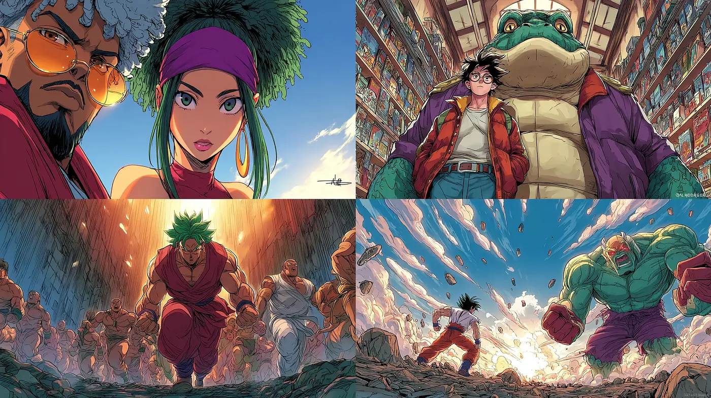 Dynamic and Colorful Comic Book-Style Illustrations with a Retro Vibe - Midjourney sref style