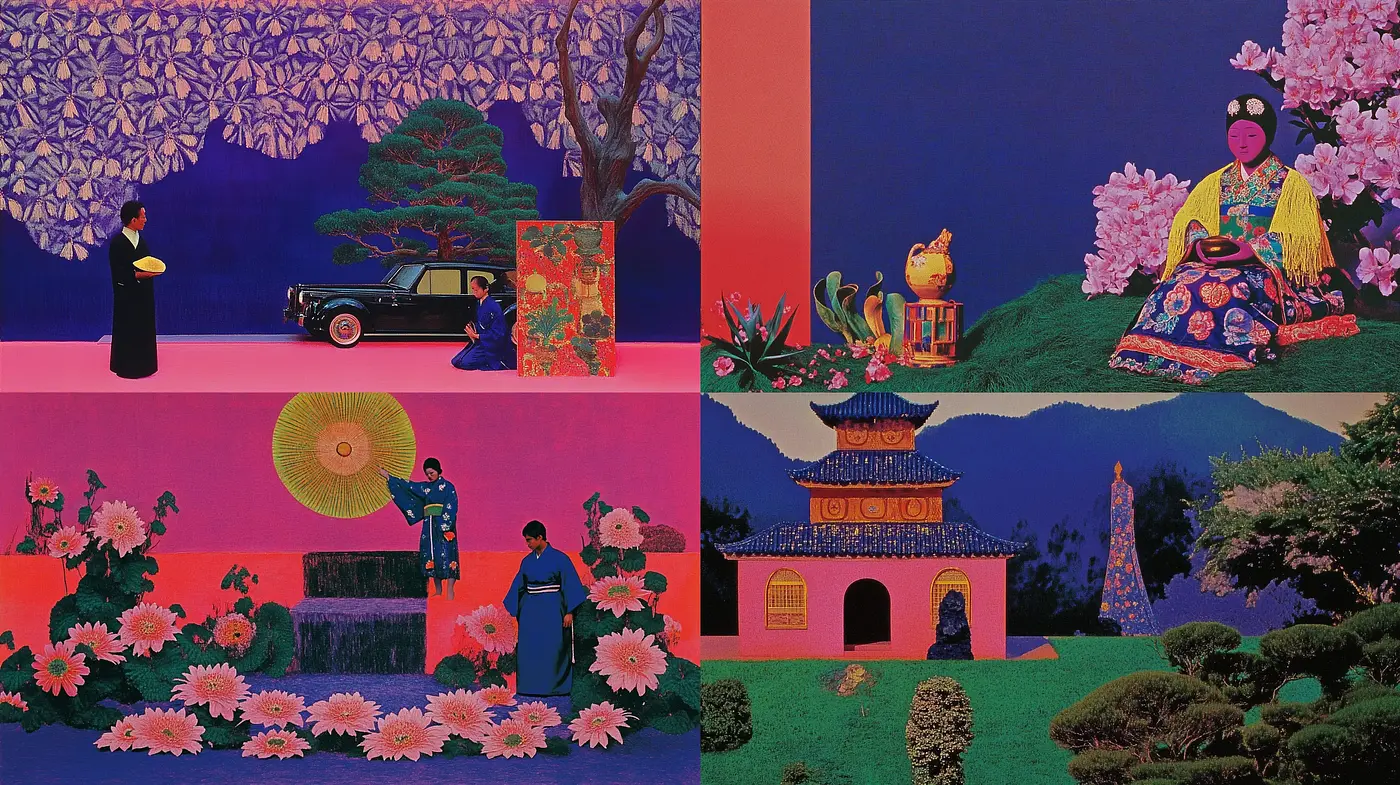 Vibrant Fusion of Traditional Asian Motifs with Modern Elements - Midjourney sref style