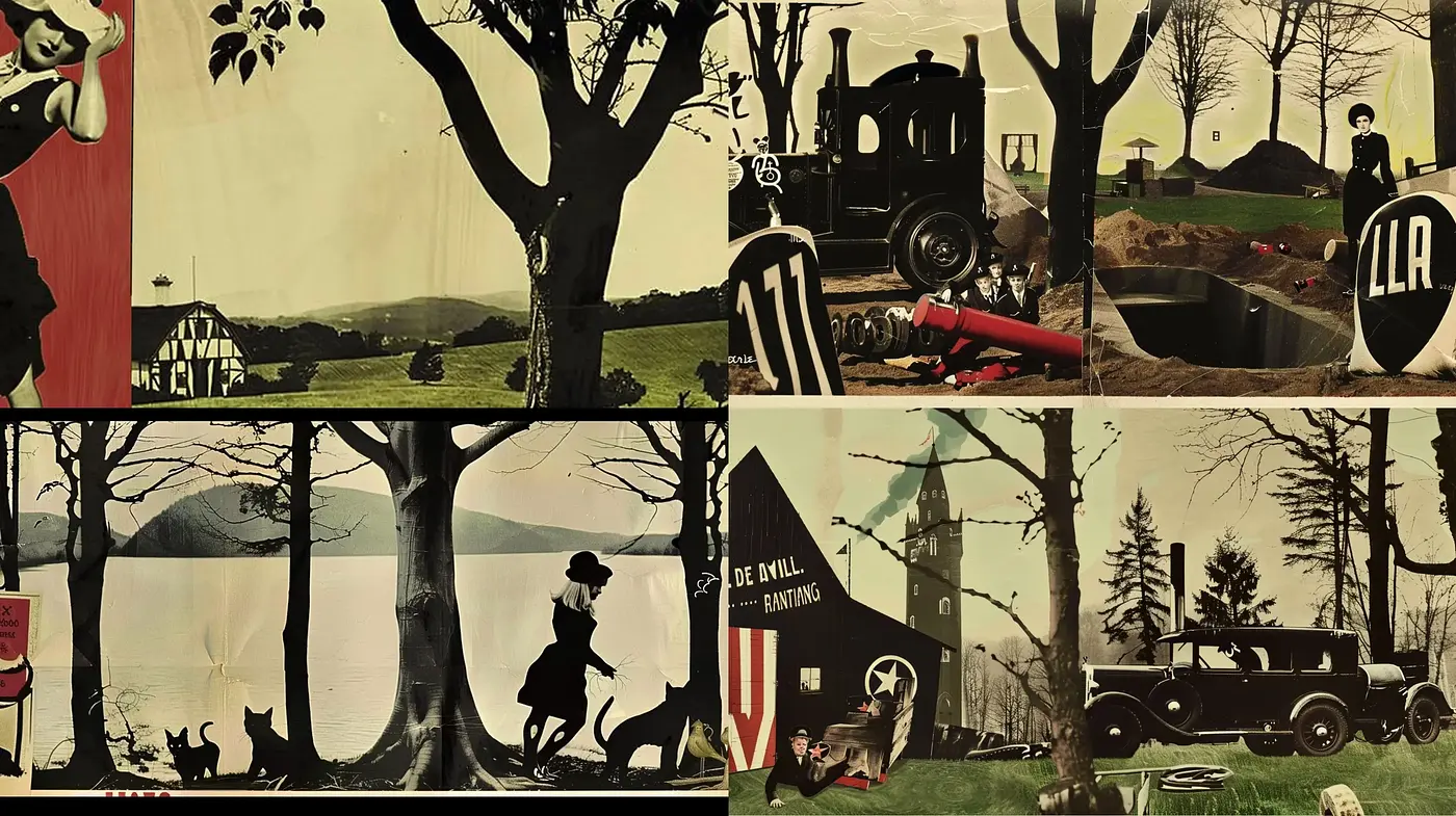 Eerie Americana Silhouettes with a Sepia-Toned Nostalgia - Midjourney sref style