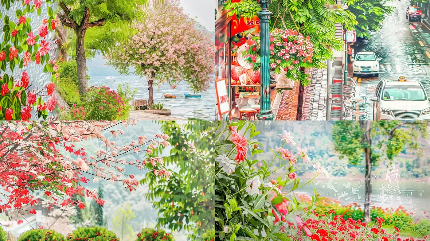 Charming Scenic Landscapes with Vibrant Floral Accents - Midjourney sref style