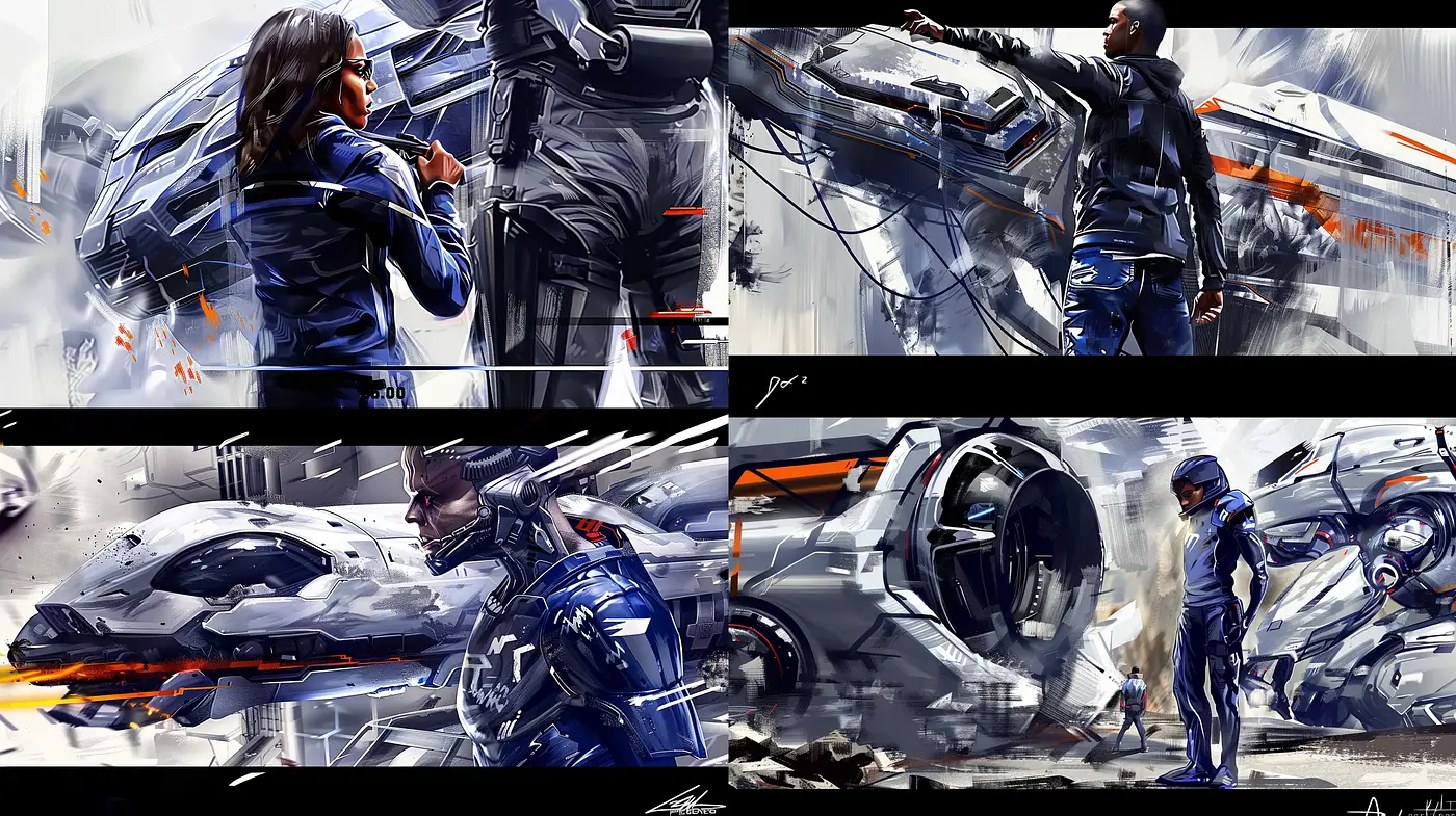 Dynamic Brushwork and Futuristic Vehicular Conceptualization - Midjourney sref style