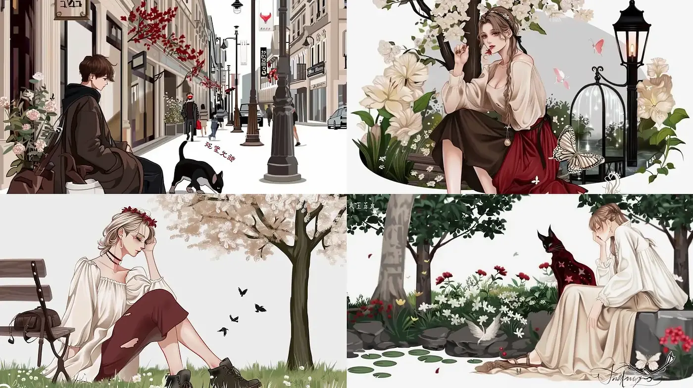Charming and Elegant Artistic Narratives with Nature Infusions - Midjourney sref style
