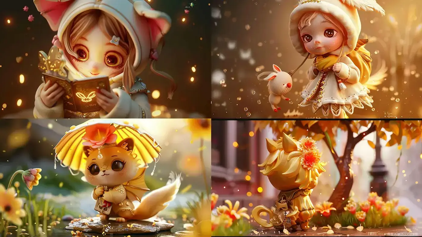Charming Whimsical Fantasy Art with Adorable Characters and Soft Textures - Midjourney sref style