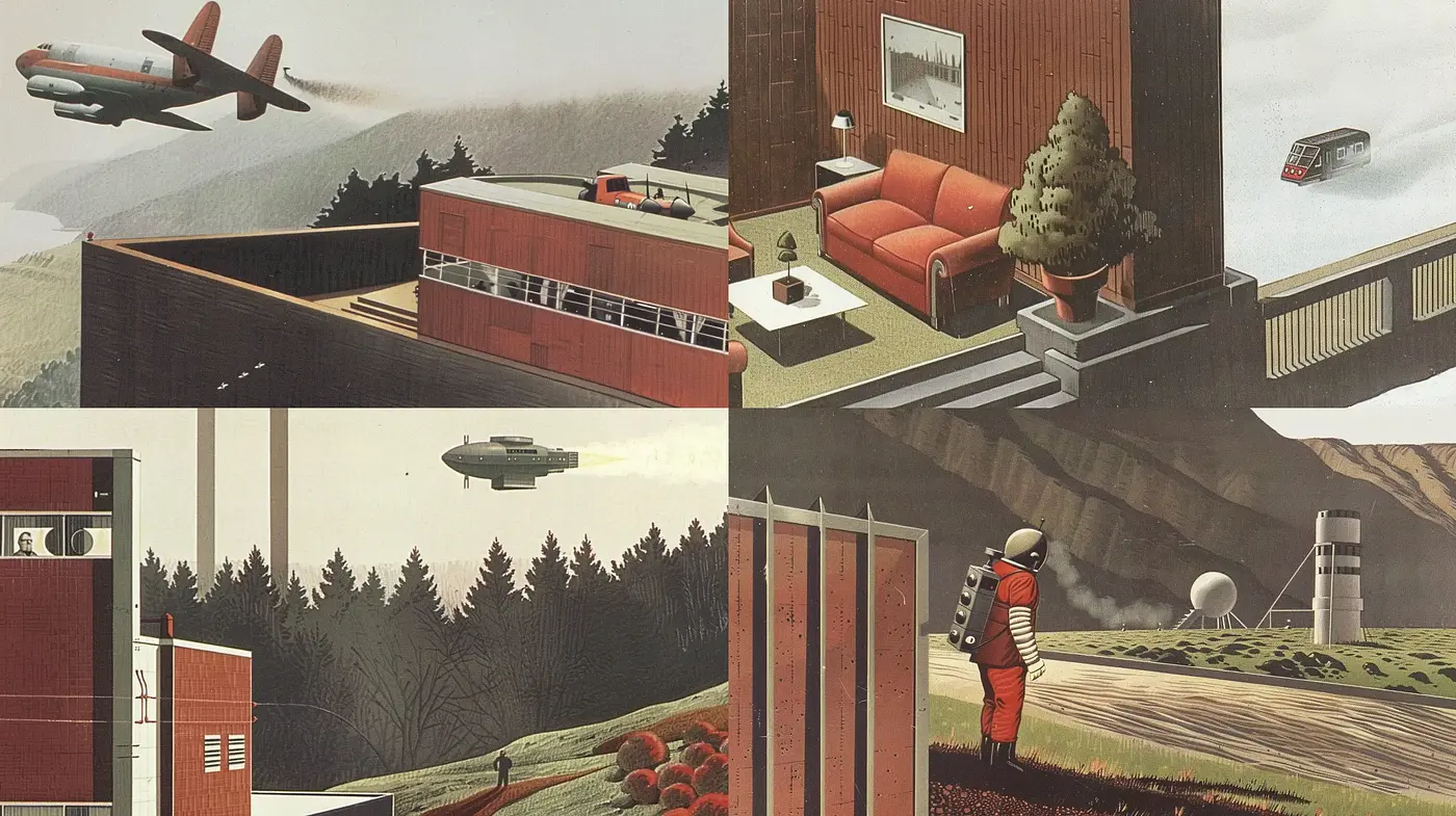 Retrofuturistic Serenity with a Muted Palette - Midjourney sref style