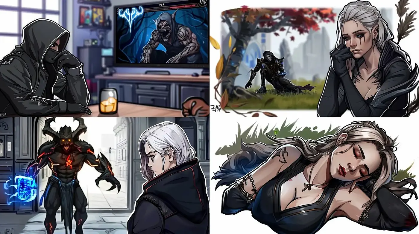 Dark Fantasy with Comic Influence and Expressive Character Design - Midjourney sref style