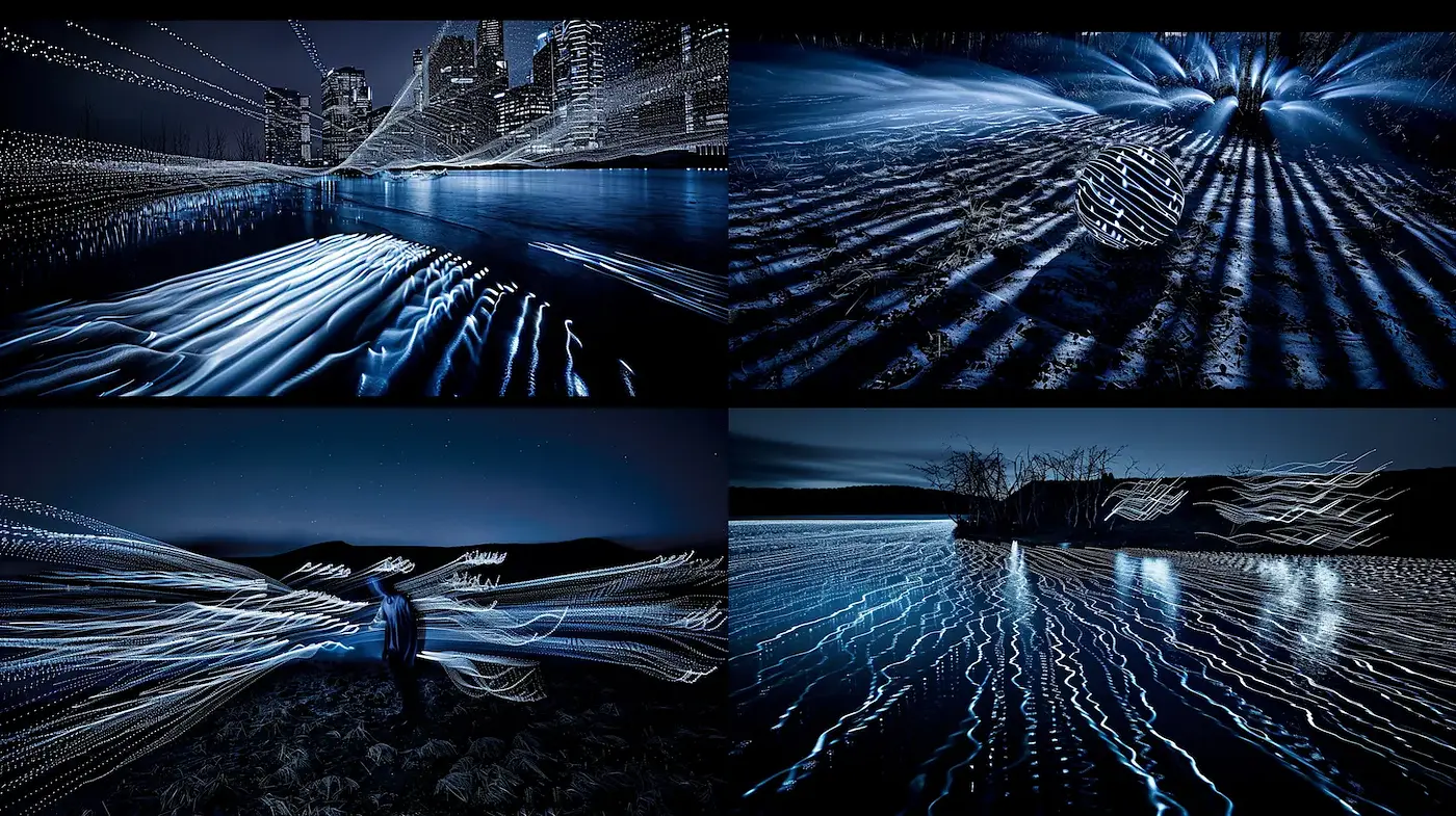 Dynamic and Ethereal Nightscapes with Fluid Motion - Midjourney sref style