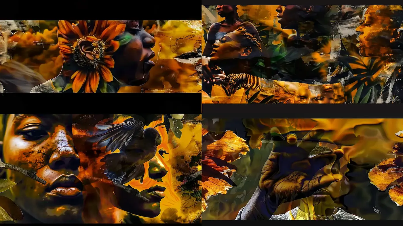 Abstract Artistic Fusion of Nature and Humanity with Warm Tones - Midjourney sref style