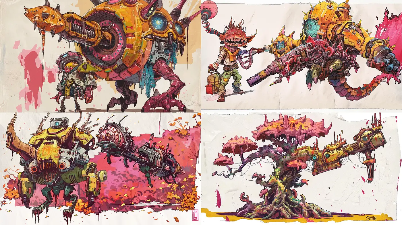 Expressive Mechanized Chaos with Splashes of Vibrancy - Midjourney sref style