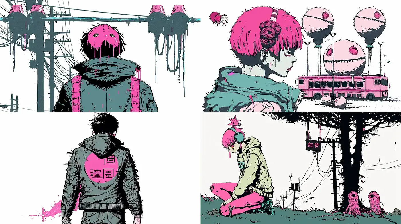 Vibrant and Dystopian Cyberpunk-influenced Illustrations - Midjourney sref style