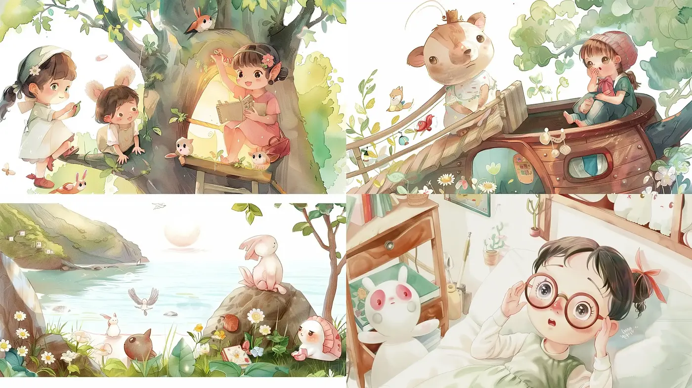 Enchanted Pastoral Scenes in Soft Watercolor Hues - Midjourney sref style