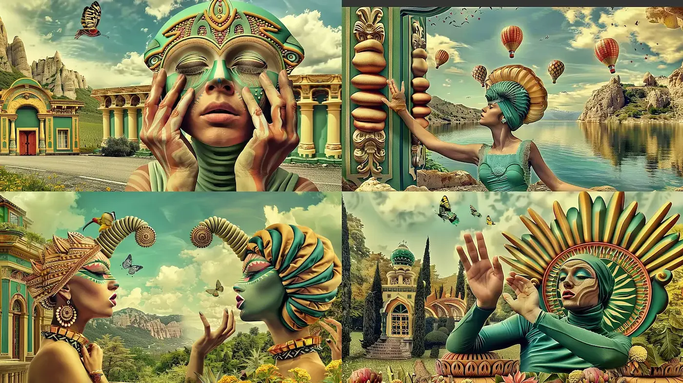 Surrealistic Fusion of Culture and Nature with Vibrant Textures - Midjourney sref style