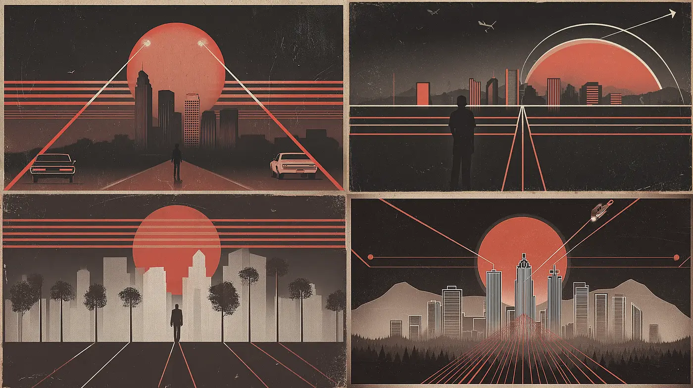 Retro Futurism with Ethereal Landscapes and Geometric Elements - Midjourney sref style