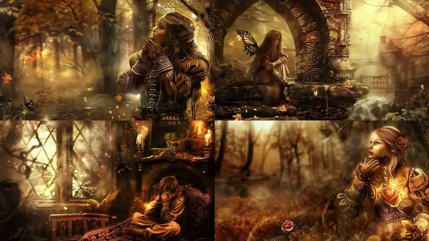 Enchanting and atmospheric depiction of a mystical, autumnal world - Midjourney sref style