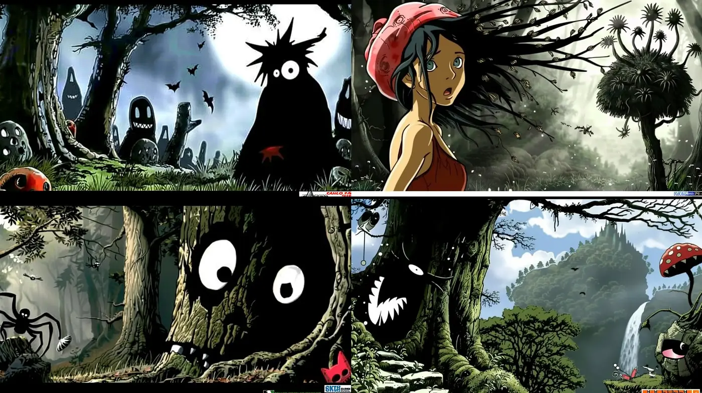 Enigmatic Whimsical Forest: A Harmonic Confluence of Surreal and Anime Styles - Midjourney sref style