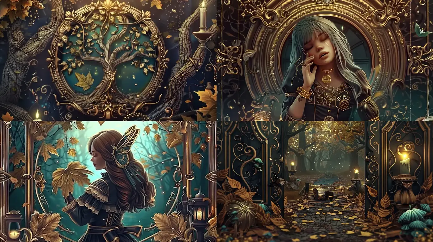 Enchanted Autumnal Fantasy: A Tapestry of Golden Hues and Whimsical Lore - Midjourney sref style
