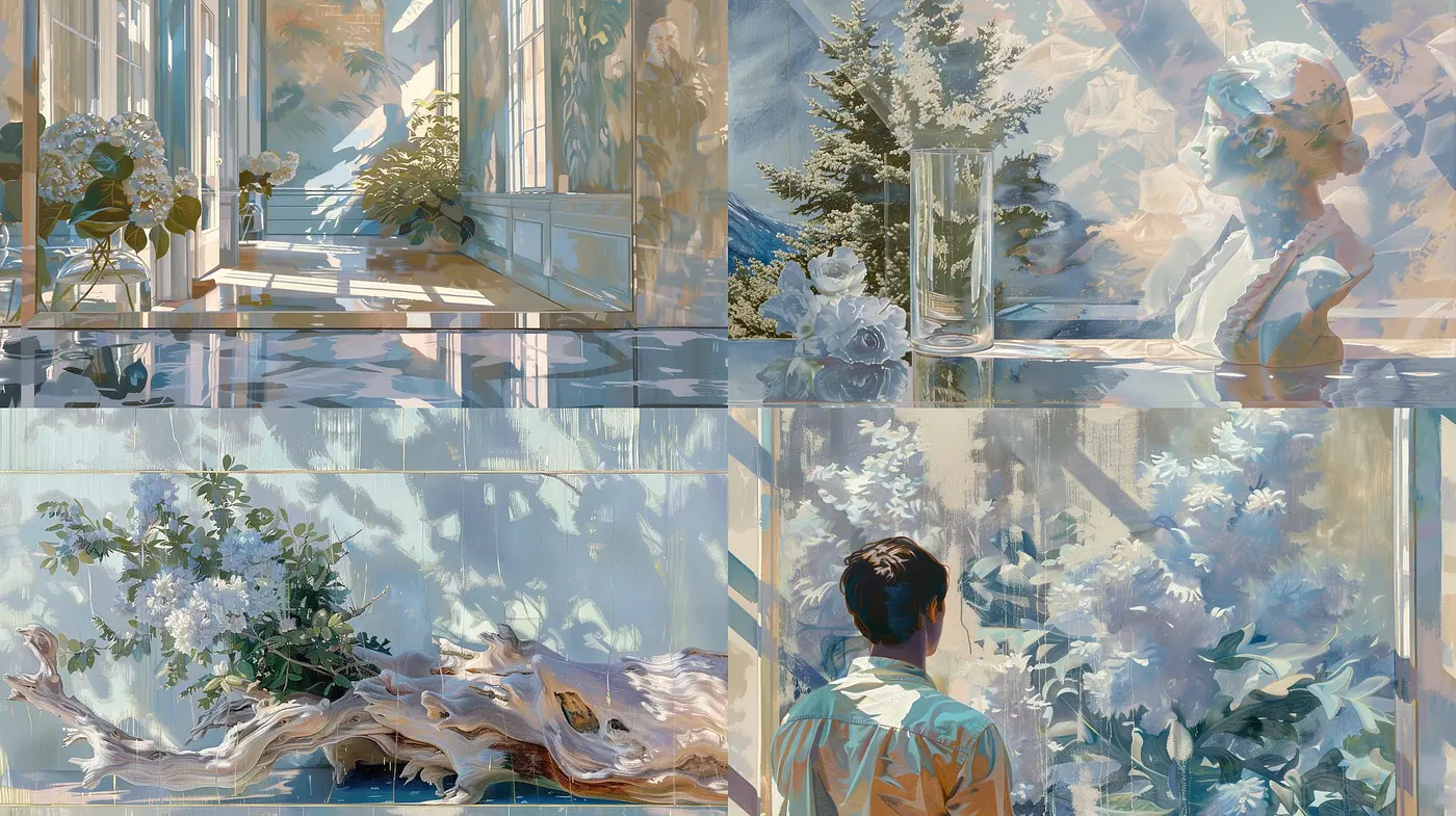 Ethereal Light Burst Through Harmonious Botanical Serenity - Midjourney sref style