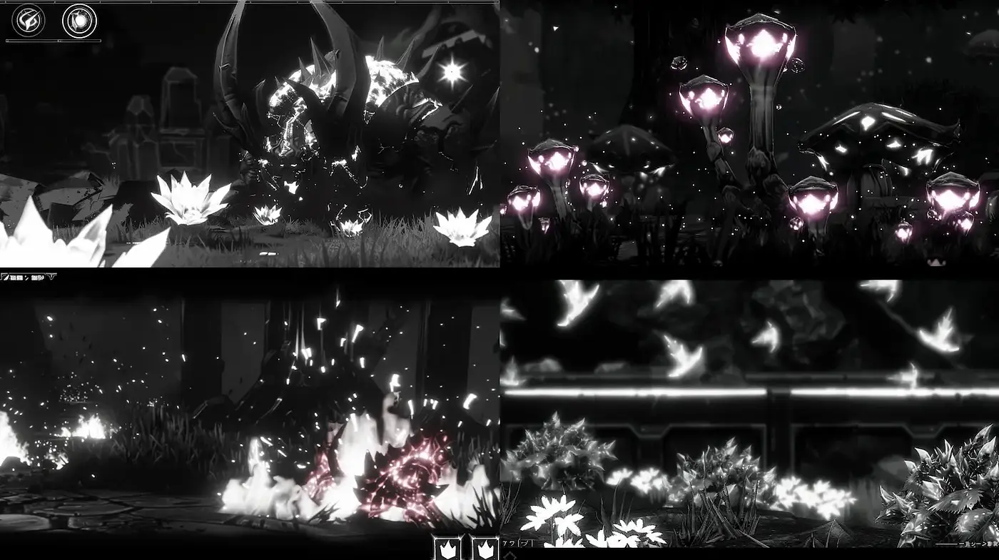 Ethereal monochrome landscapes with a hint of bioluminescence - Midjourney sref style