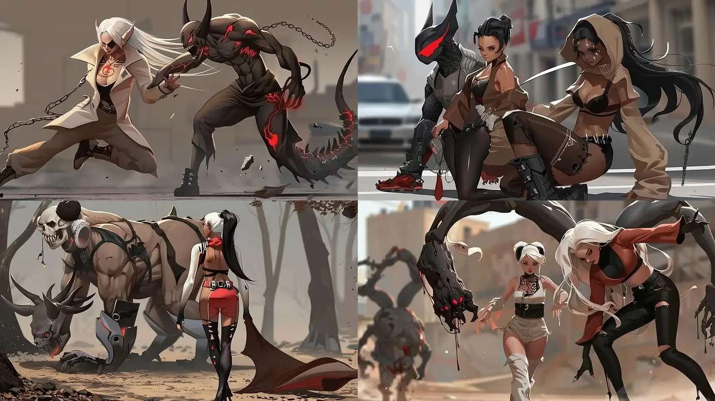 Dynamic Anime-Influenced Action with Dusky Palette - Midjourney sref style