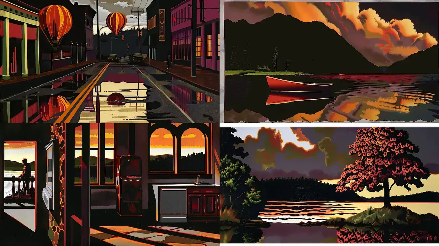 Cohesive and Vibrant Retro Landscape Aesthetic - Midjourney sref style