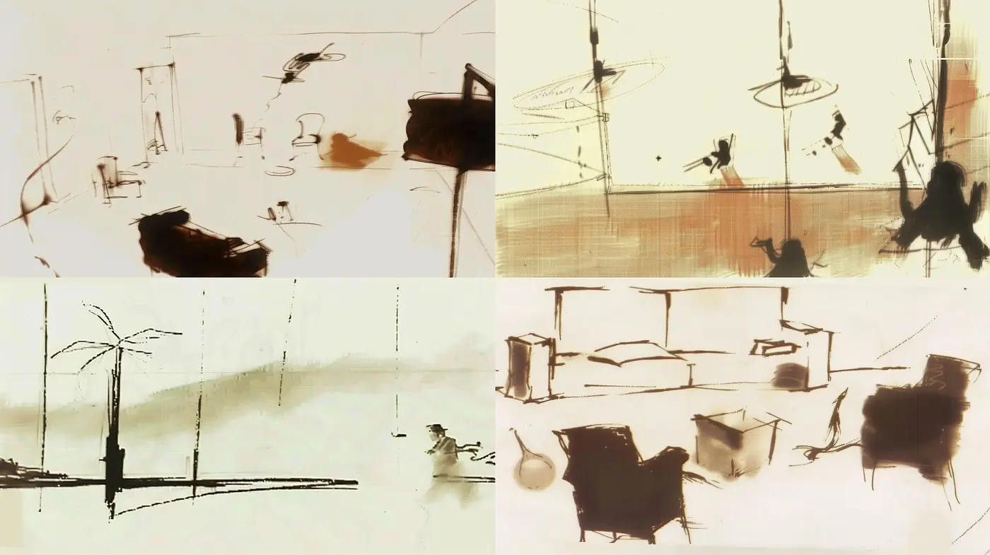 Sepia-Toned Ink Wash Dreamscapes with Surreal undertones - Midjourney sref style