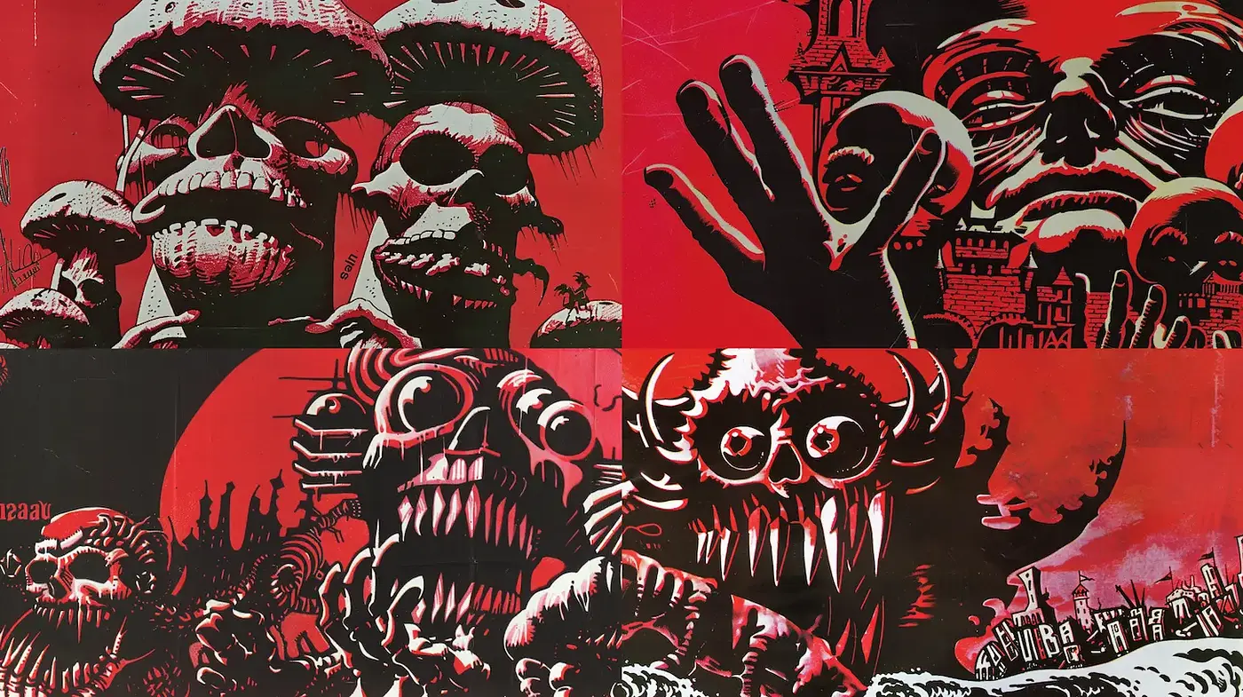 Bold and Expressive Dark Fantasy Art with Surreal Elements - Midjourney sref style