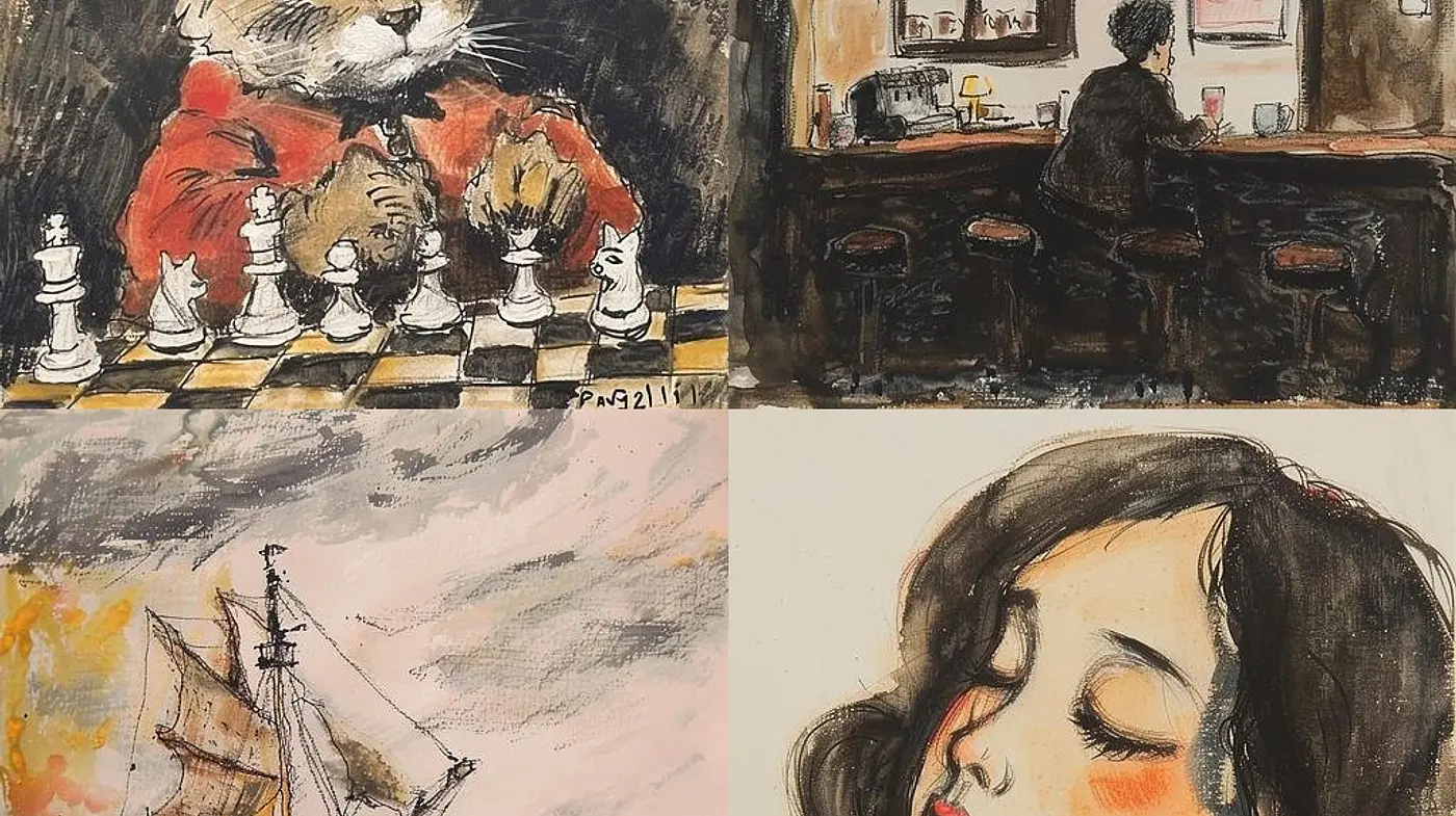 Textured brushstrokes and muted tones in expressive illustration - Midjourney sref style