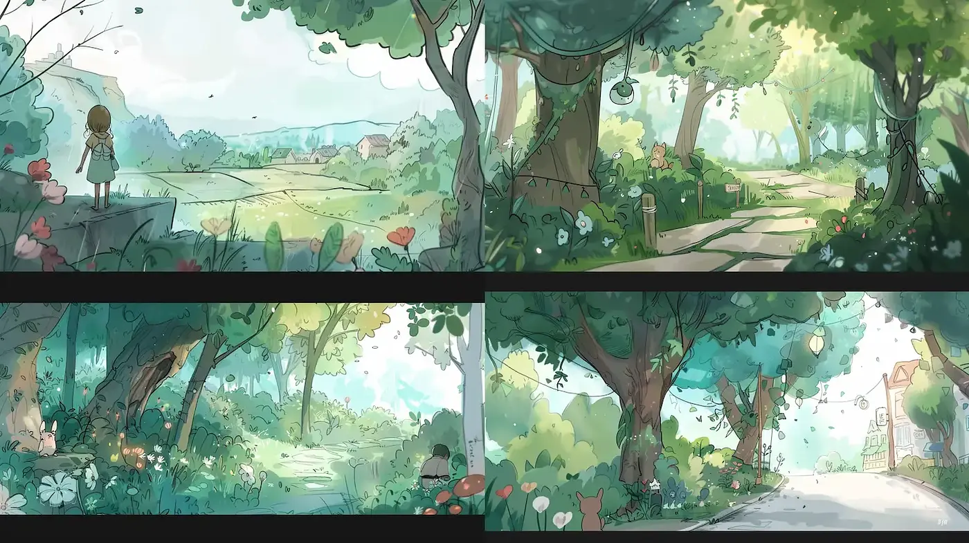 Whimsical landscape art with soft natural elements - Midjourney sref style