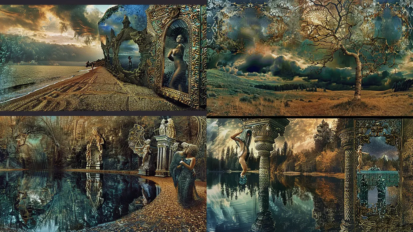 Ethereal Arcana: Dreamlike Visions of Surreal Landscapes and Refined Elegance - Midjourney sref style