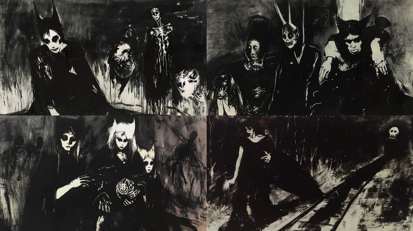 Eerie Monochromatic Visions with Gothic Undertones - Midjourney sref style