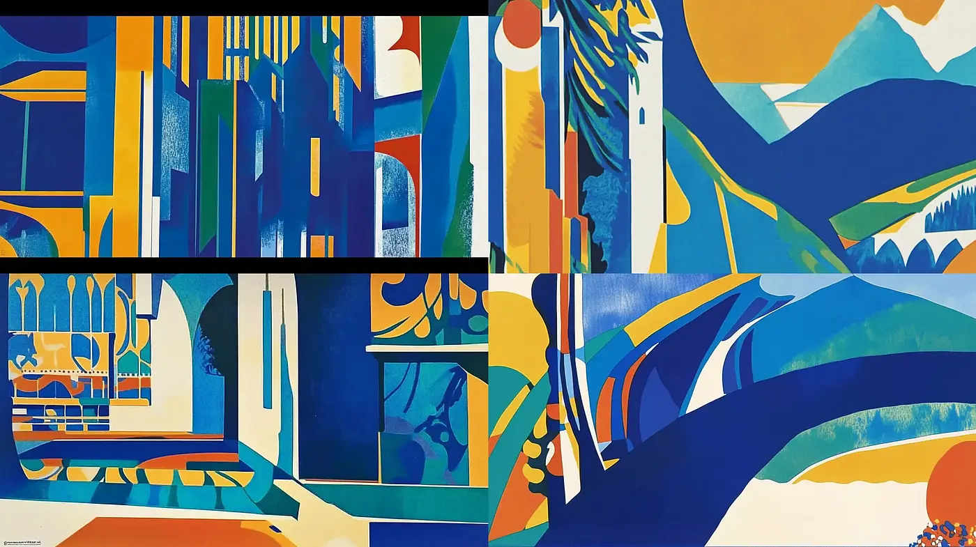 Contemporary Geometric Abstraction in Harmonious Palette - Midjourney sref style