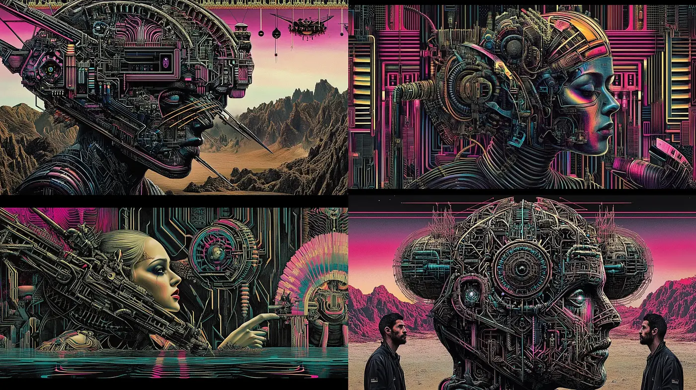 Futuristic Symbiosis: Cybernetic and Organic Intermingled in Art - Midjourney sref style