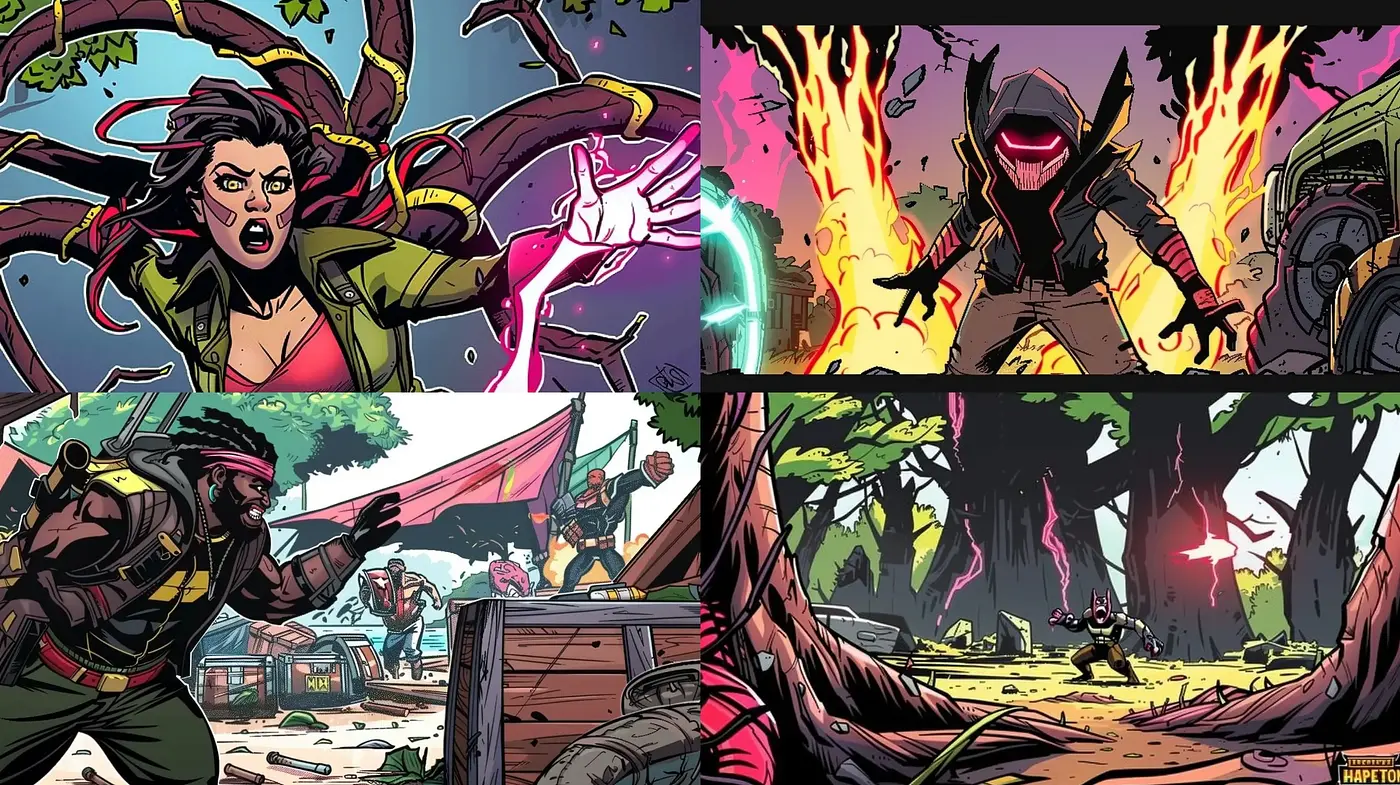 Dynamic Comic Book Spectacle with Intense Shading - Midjourney sref style