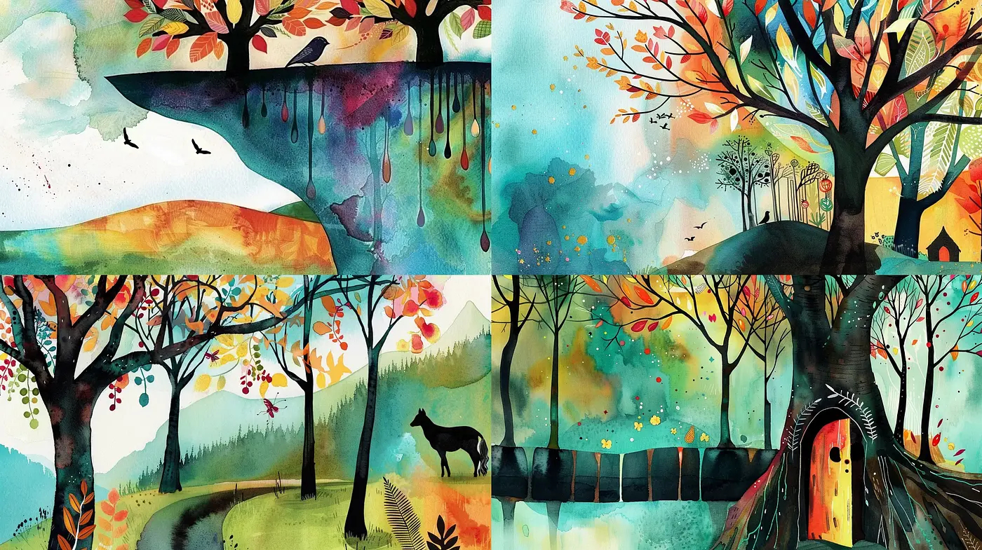 Whimsical Watercolor Dreamscape Fusion - Midjourney sref style
