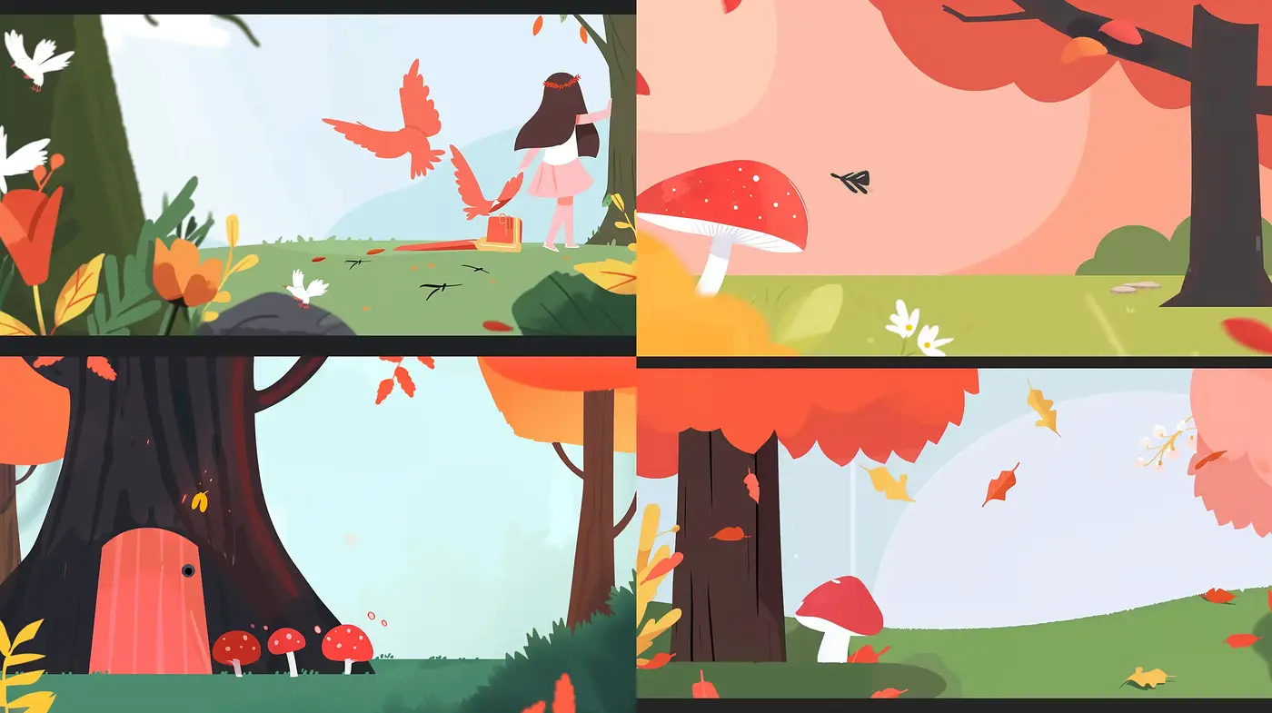 Serene Harmonies of Autumn: Stylized Outdoor Bliss in Digital Brushstrokes - Midjourney sref style
