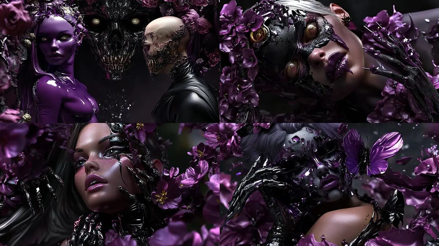 Ethereal Nocturnal Blossom: A Fusion of Fantasy and Dark Elegance - Midjourney sref style